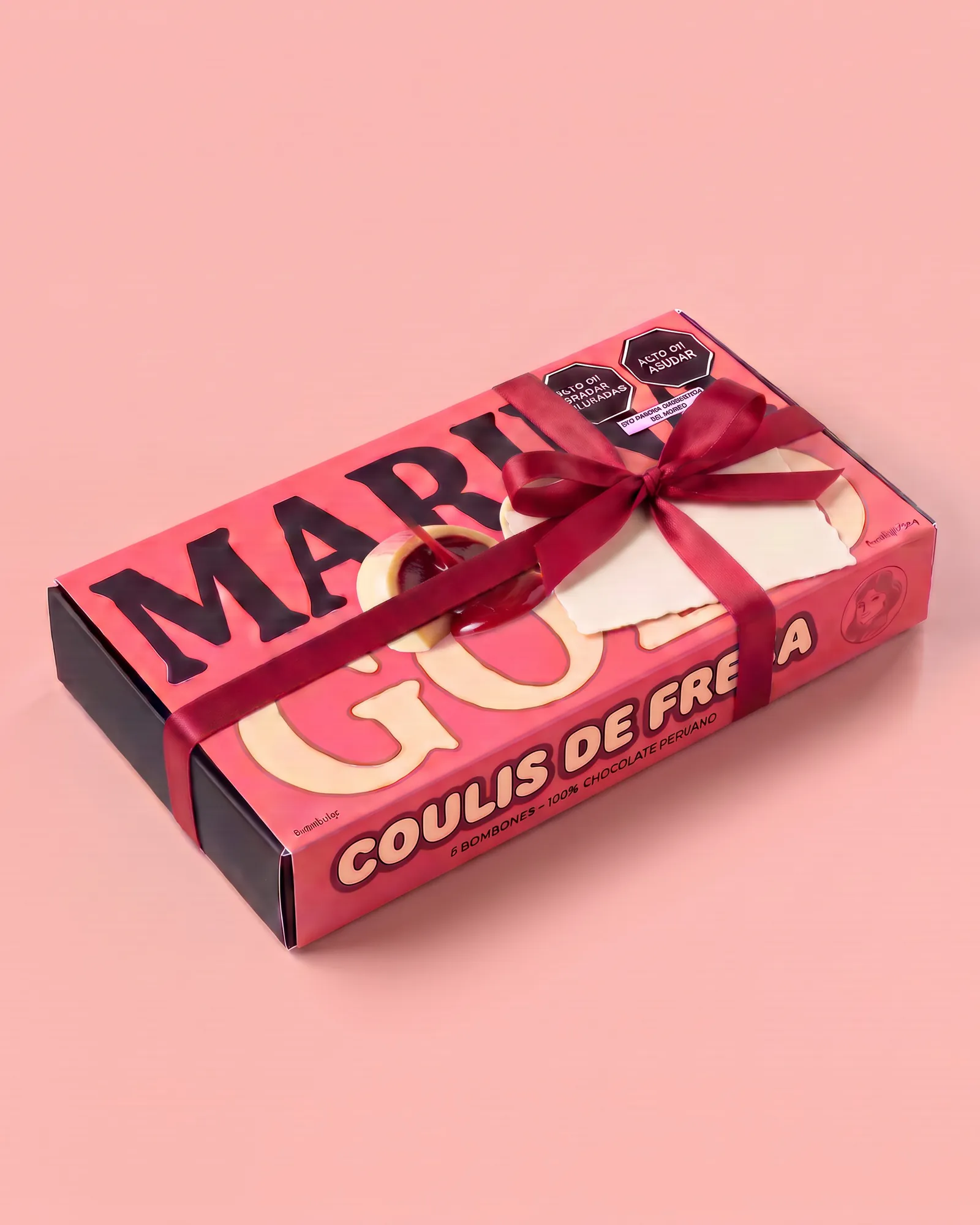 Caja Coulis de fresa lista para regalo, con cinta roja