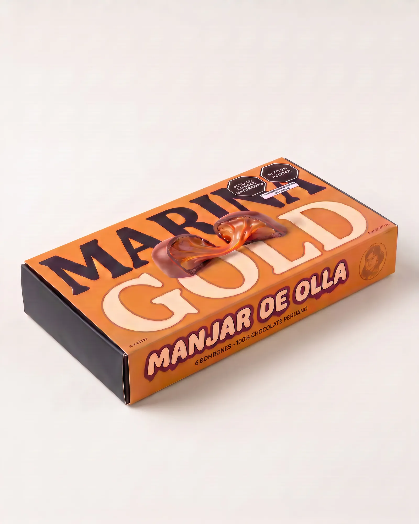 Caja Manjar de olla cerrada, vista en tres cuartos