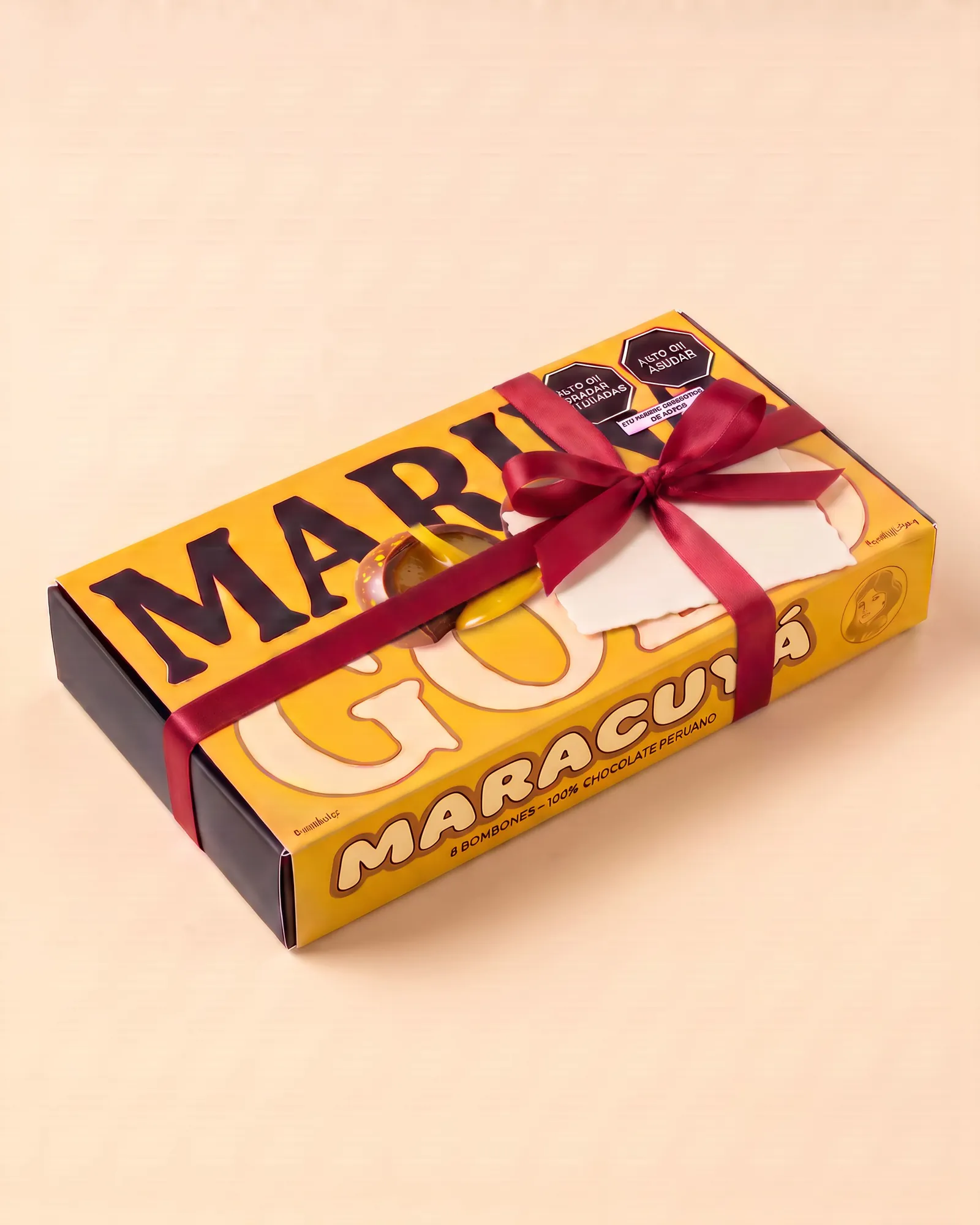 Caja Maracuyá lista para regalo, con cinta roja